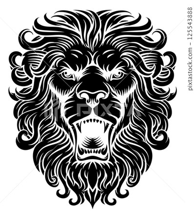 Lion Head Woodcut Etching Vintage Style Lion Head Woodcut Etching Vintage Style 125543888