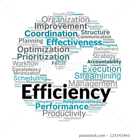 Efficiency Word Cloud. Essential topics for improving workflow and maximizing performance Efficiency Word Cloud. Essential topics for improving workflow and maximizing performance 125543943