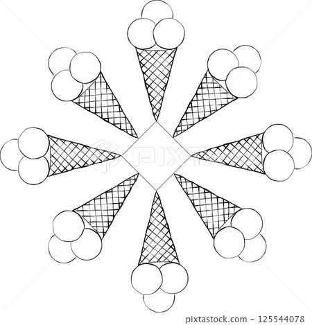 Ice cream cone square frame template for text. Vector graphic line ink illustration. Banner, poster, wrapping paper, sticker, print, modern textile design. 125544078