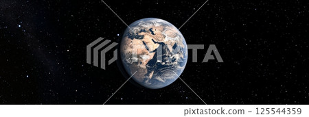 Planet earth rotating gracefully in the vastness of space, surrounded by a breathtaking starfield, creates a stunning cosmic scenery filled with the beauty of the universe 125544359