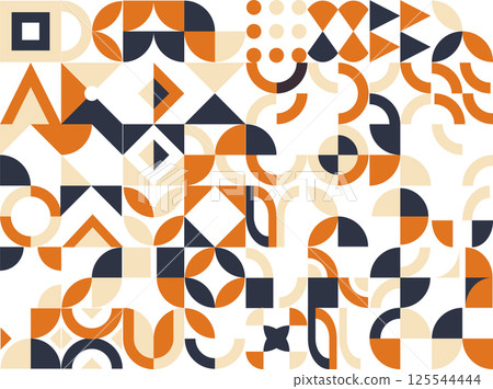 Geometric mosaic, Bauhaus pattern. Modern geometry figure, shape. Bauhaus. Geometric mosaic. Minimal mural texture. Scandinavian. Geometric mosaic print. retro wallpaper. Vector illustration 125544444