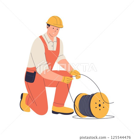 Electrician Unrolling Electrical Cable Electrician Unrolling Electrical Cable 125544476
