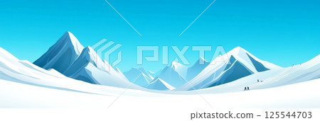 Skiers are enjoying winter sports in a beautiful snowy mountain landscape with a clear blue sky, providing a perfect setting for outdoor activities and adventure 125544703