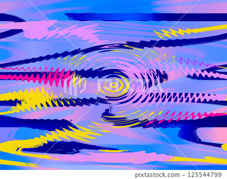 Abstract colourful illustration with water drop leaving circles on calm water in different bright colours on purple background. Rippled water surface 125544799