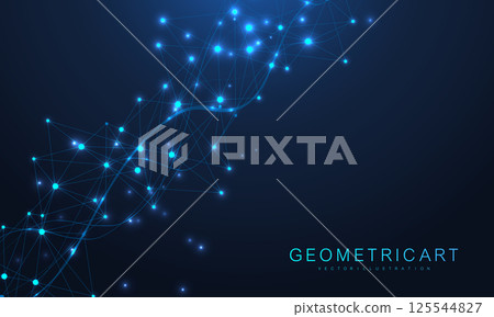 Geometric abstract background with connected line and dots. Structure molecule and communication. Big Data Visualization. Medical, technology, science background. Vector illustration. 125544827