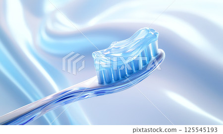 Close-up of clear gel toothpaste on the tip of a toothbrush 125545193