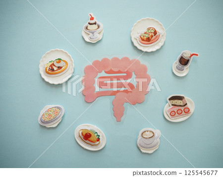 Delicious food and large intestine digestion Delicious food and large intestine digestion 125545677
