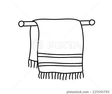 Bath towel hand drawn in doodle style. Vector line art illustration. Bath towel hand drawn in doodle style. Vector line art illustration. 125545793