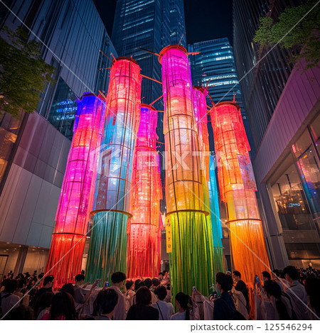 Futuristic Tanabata illuminations light up Tokyo's night sky 125546294