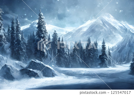 Snowy mountains in heavy snow areas 125547017