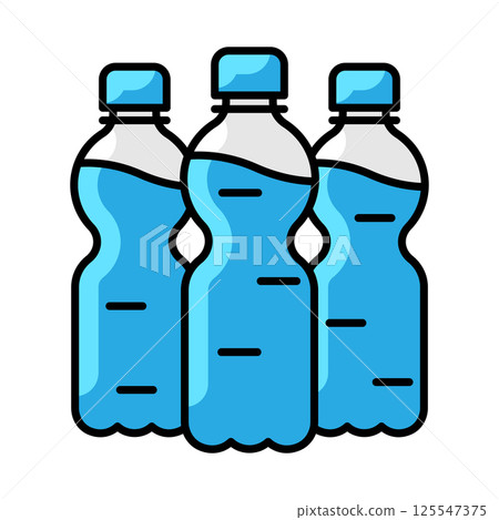 Plastic bottles with water icon. Aqua or liquid thin line illustration. 125547375