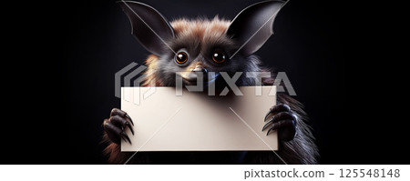 Cartoon Character of a Cute Smiling Bat Holding a Blank Sign - Generative Ai 125548148