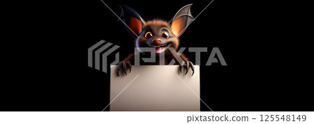 Cartoon Character of a Cute Smiling Bat Holding a Blank Sign - Generative Ai 125548149