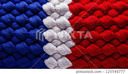 Close-up of a Knitted Fabric Background with the Colors of the French Flag - Generative Ai 125548777