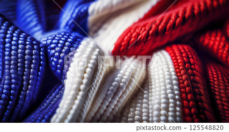Close-up of a Wavy Fabric Background with the Colors of the French Flag - Generative Ai 125548820