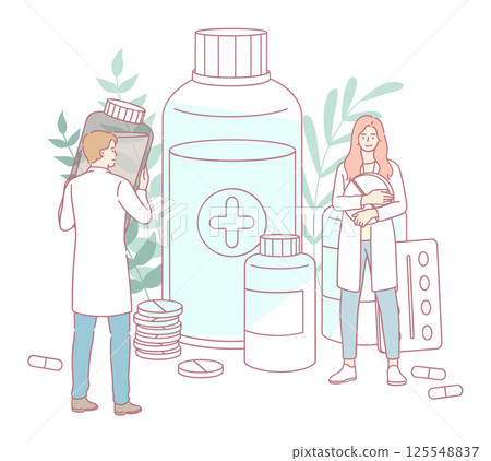 Illustration showcasing Healthcare Professionals engaged with Medicine and various Supplements 125548837