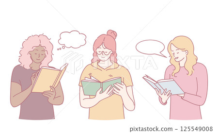 Diverse Women Engaged in the Joy of Reading Varied and Interesting Books Together in Harmony 125549008