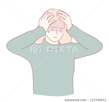 A Frustrated Person Holding Their Head in Discomfort and Distress Amid Various Issues 125549012