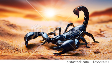 Close-up of an Aggressive Scorpion in Defensive Position - Generative Ai 125549055