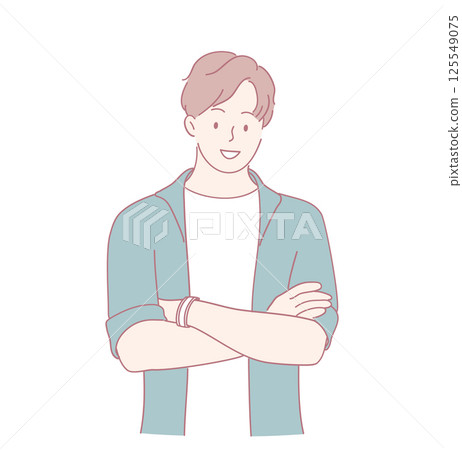 A Casual Young Man Displaying a Cheerful Expression in a Minimalist Artistic Style 125549075