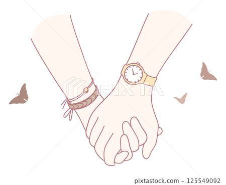 Two Hands Gently Holding Each Other with Beautiful Butterflies in Soft and Delicate Colors Two Hands Gently Holding Each Other with Beautiful Butterflies in Soft and Delicate Colors 125549092