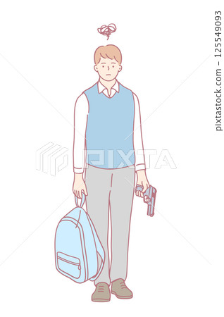 Anxious Student Portrayed with Symbolism of Conflict in a Contemporary Artistic Context 125549093