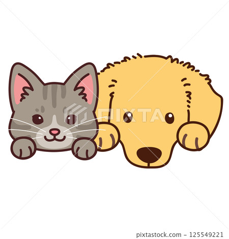 簡單可愛的迷你臘腸犬和虎斑貓 125549221