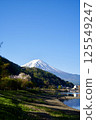 Snow-capped Mt. Fuji and Lake Kawaguchi in spring 125549247