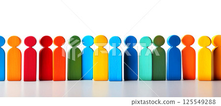 Colorful Wooden People Figures Isolated on White Background - Generative Ai Colorful Wooden People Figures Isolated on White Background - Generative Ai 125549288