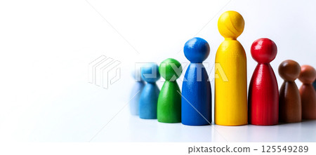 Colorful Wooden People Figures Isolated on White Background - Generative Ai Colorful Wooden People Figures Isolated on White Background - Generative Ai 125549289