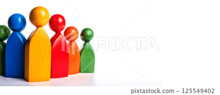 Colorful Wooden People Figures Isolated on White Background - Generative Ai Colorful Wooden People Figures Isolated on White Background - Generative Ai 125549402