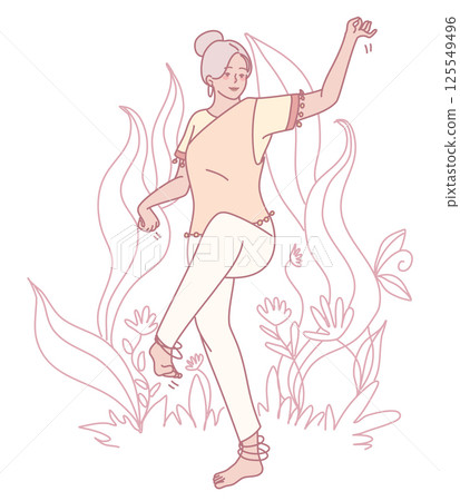 Joyful Dance in Nature An Artistic Depiction of Graceful Movement and Flowing Motion 125549496