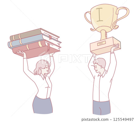 Knowledge and Achievement Striking a Balance Between Educational Books and Trophies of Success 125549497