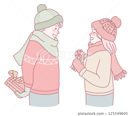 A Joyful Winter Gift Exchange Celebration Between Good Friends and Beloved Companions 125549605