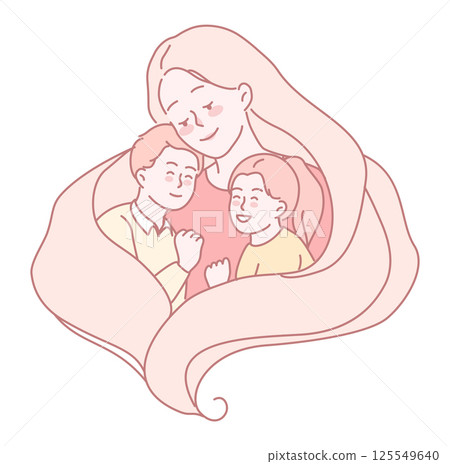 Embracing the Unconditional Love of Family A Cherished Moment with Mother and Her Beloved Children 125549640