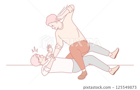 An Illustration Depicting a Dynamic and Intense Altercation Between Two Characters Engaged in Combat 125549873
