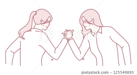 Two Women Engaging in a Competitive and Enthusiastic Arm Wrestling Match Together Two Women Engaging in a Competitive and Enthusiastic Arm Wrestling Match Together 125549893