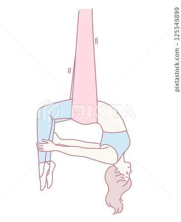Aerial Yoga Pose Featuring a Fabric Hammock for Your Practice and Serenity Experience Aerial Yoga Pose Featuring a Fabric Hammock for Your Practice and Serenity Experience 125549899