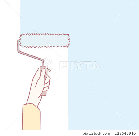 Hand Painting a Wall with a Roller Brush in a Light Blue Shade for Home Decoration Hand Painting a Wall with a Roller Brush in a Light Blue Shade for Home Decoration 125549910