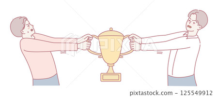 Competition and Rivalry Two Individual Competitors Engaged in a Struggle for a Trophy 125549912