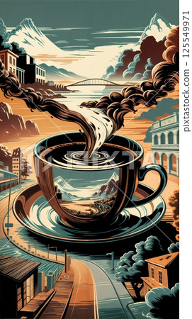 Digital wallpaper for mobile phone on the theme of coffee in vector design 125549971