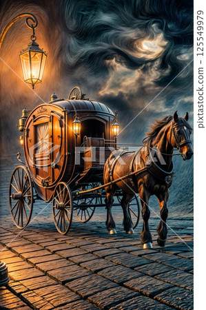 The carriage with the princess is waiting on the pavement 125549979