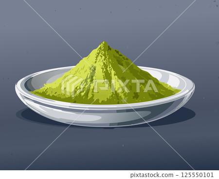 Minimalistic and artistic representation of premium matcha powder, emphasizing freshness, health benefits, and traditional Japanese tea culture. 125550101