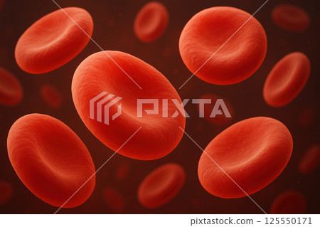 Microscopic view of red blood cells in blood vessel 125550171