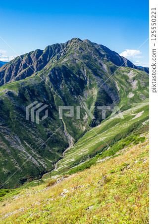 從荒川山看到的赤石山和大聖寺平山。南阿爾卑斯山。攀登阿庫澤山和荒川山 從荒川山看到的赤石山和大聖寺平山。南阿爾卑斯山。攀登阿庫澤山和荒川山 125550221