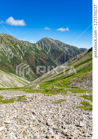 Mt. Akuzawa seen from the shoulder of Mt. Ko-Akaishi. Southern Alps, Mt. Akaishi climbing 125550237