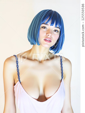 身穿吊帶背心、頭髮呈藍色的年輕女子 125550586