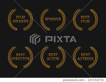 Film academy awards winners and best nominee gold wreaths on black background. 125550778