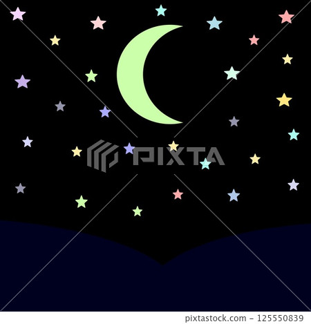 Landscape with moon and stars. Vector illustration. 125550839