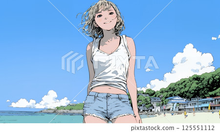 Young woman traveling alone on a tropical beach in summer Young woman traveling alone on a tropical beach in summer 125551112